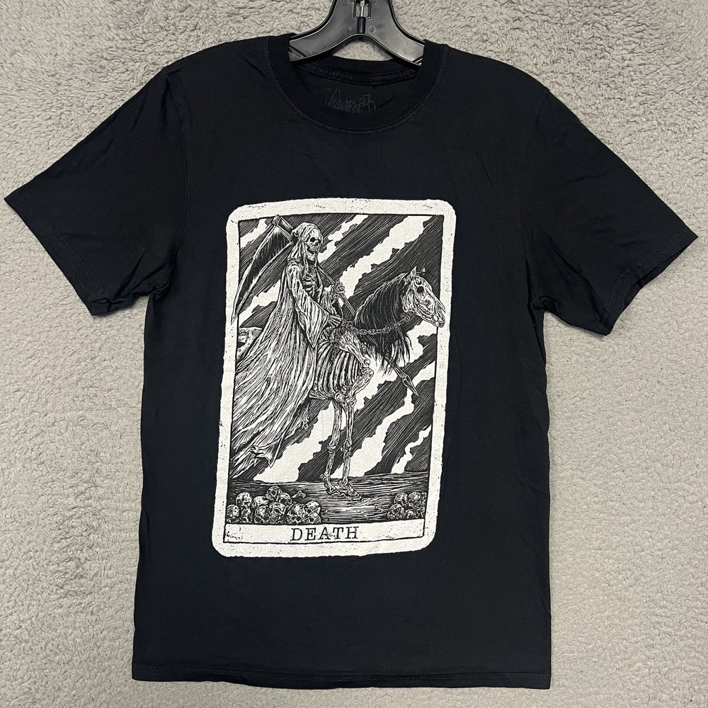 Vertebrae33 Death Tarot T Shirt Men's Sz‎ S Black Horse Skeleton Grim Reaper Tee